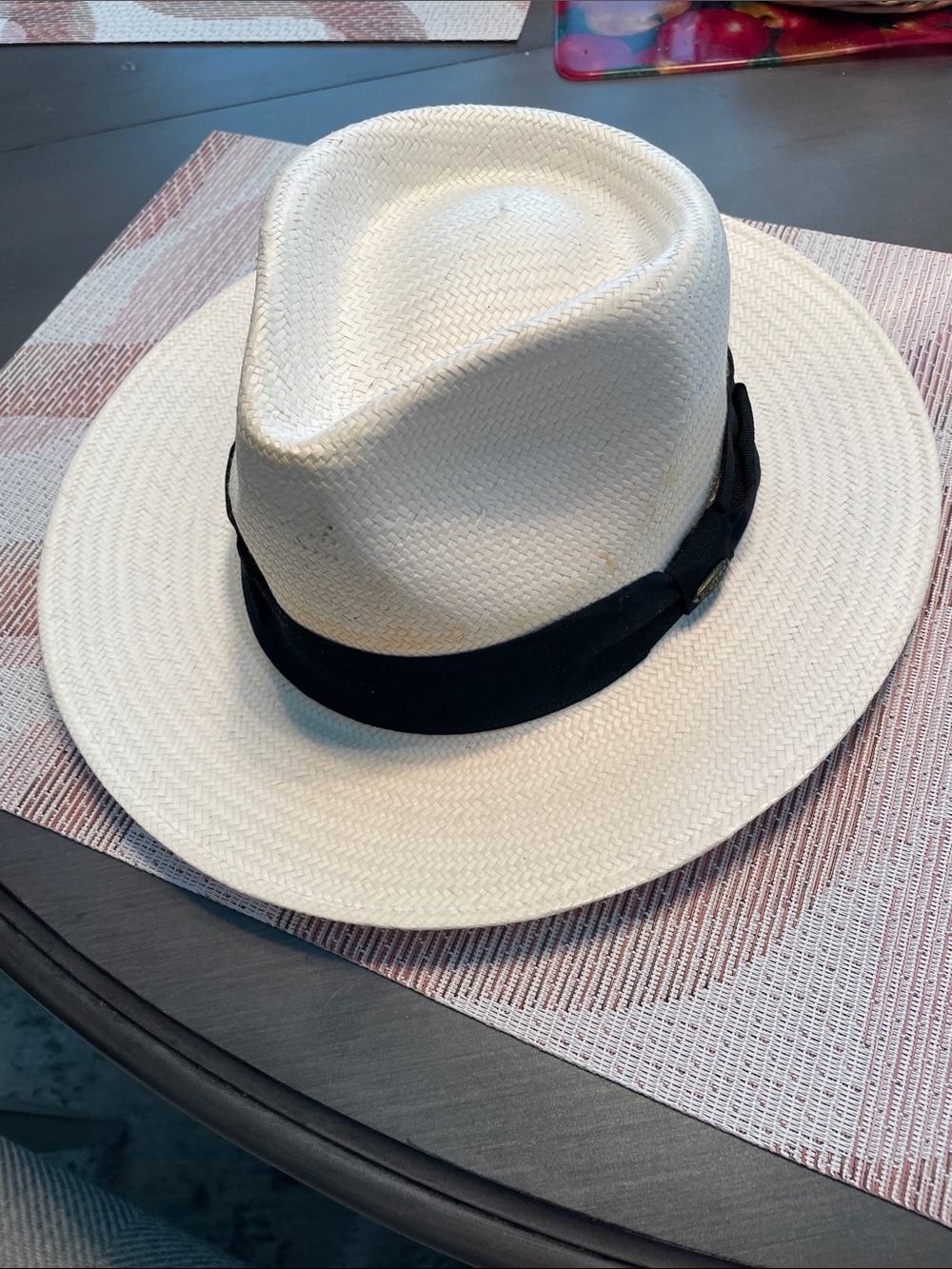Scala White Straw Fedora with Black Band